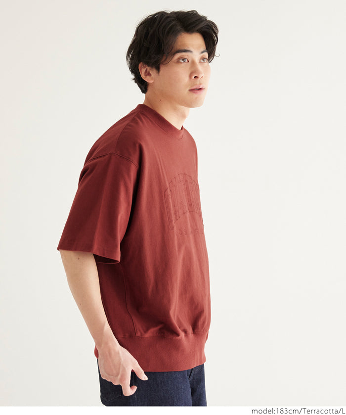 Men's round neck short-sleeved sweatshirt with English words embroidery