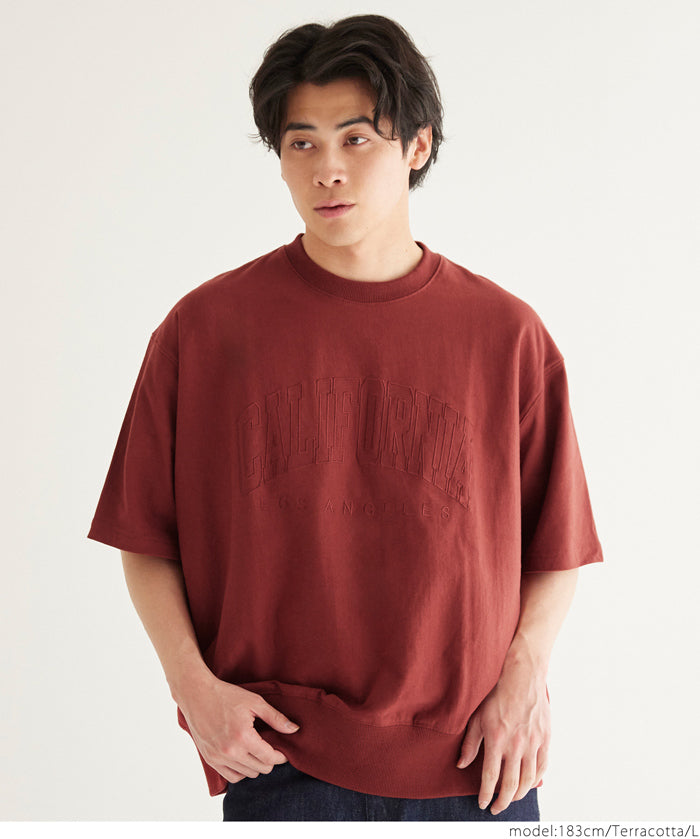 Men's round neck short-sleeved sweatshirt with English words embroidery