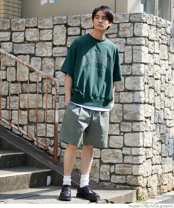 Men's round neck short-sleeved sweatshirt with English words embroidery