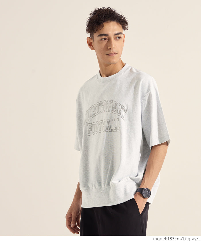 Men's round neck short-sleeved sweatshirt with English words embroidery