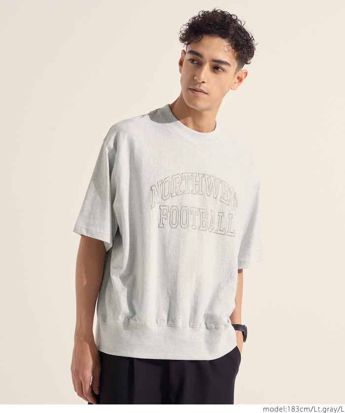 Men's round neck short-sleeved sweatshirt with English words embroidery