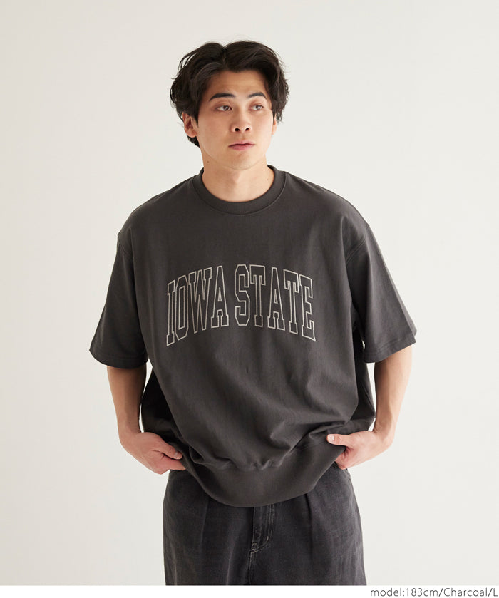 Men's round neck short-sleeved sweatshirt with English words embroidery
