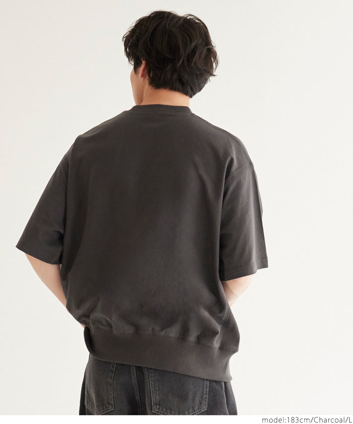 Men's round neck short-sleeved sweatshirt with English words embroidery