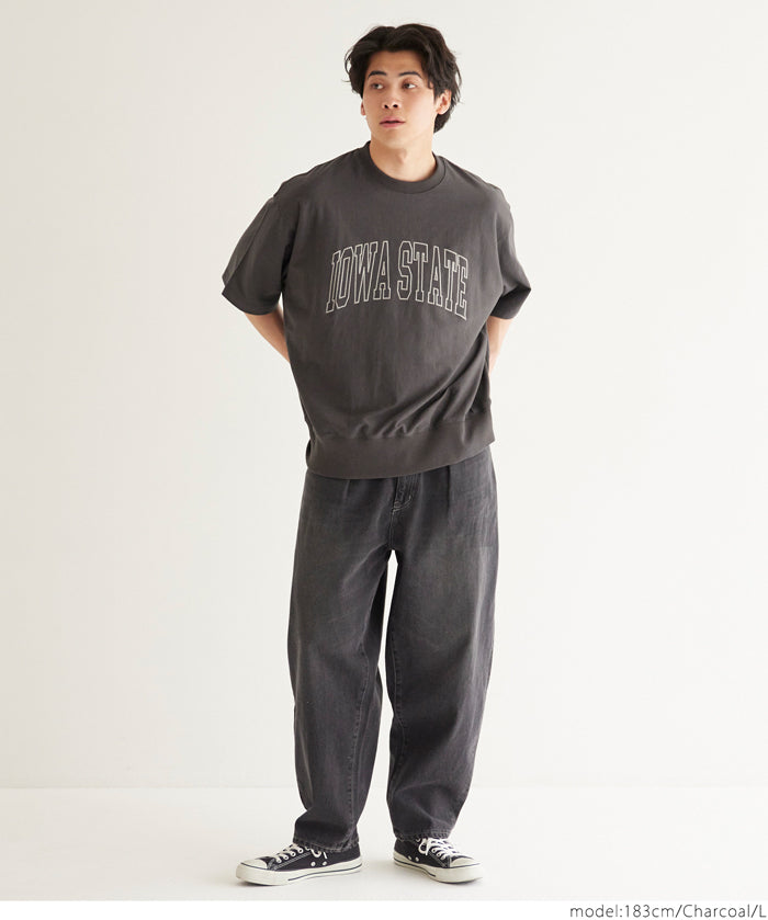 Men's round neck short-sleeved sweatshirt with English words embroidery