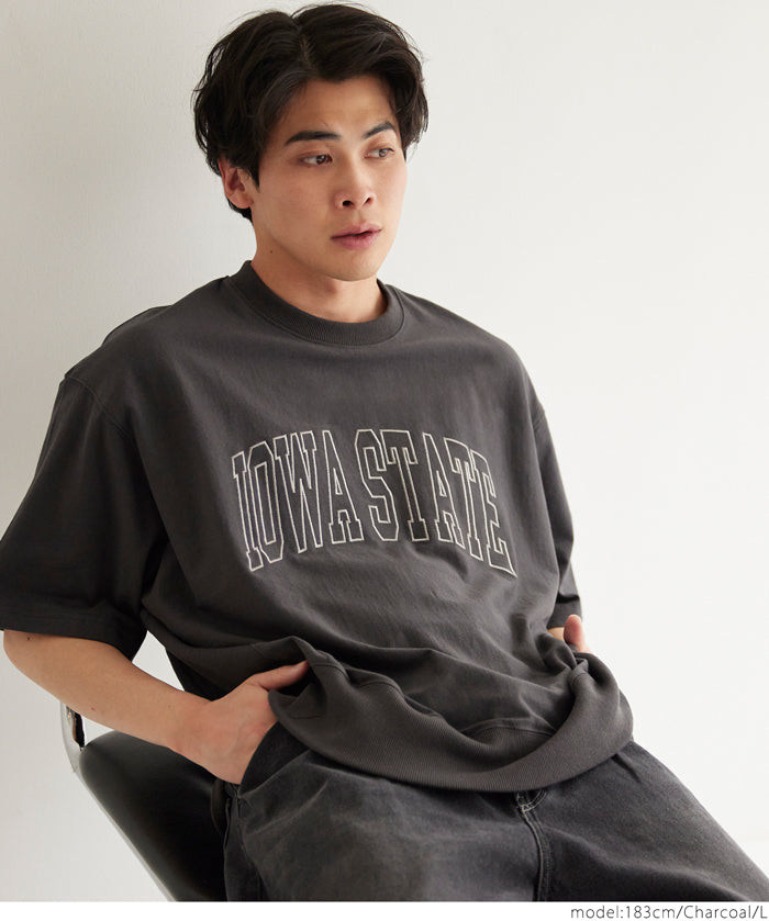 Men's round neck short-sleeved sweatshirt with English words embroidery