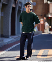 【Embossed function】Men's fake two-piece layered round neck top