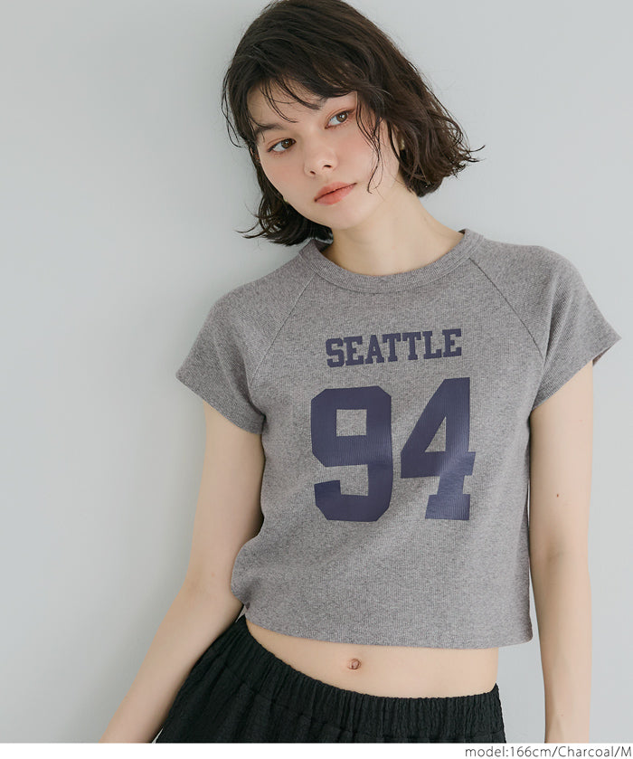 Number LOGO Threaded Cropped Slim Fit T-Shirt