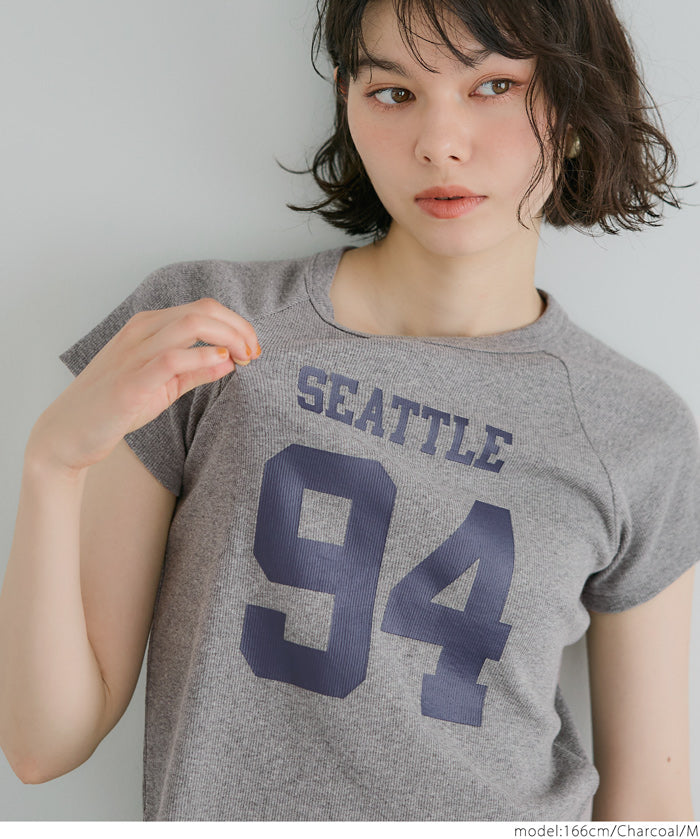 Number LOGO Threaded Cropped Slim Fit T-Shirt