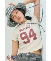 Number LOGO Threaded Cropped Slim Fit T-Shirt