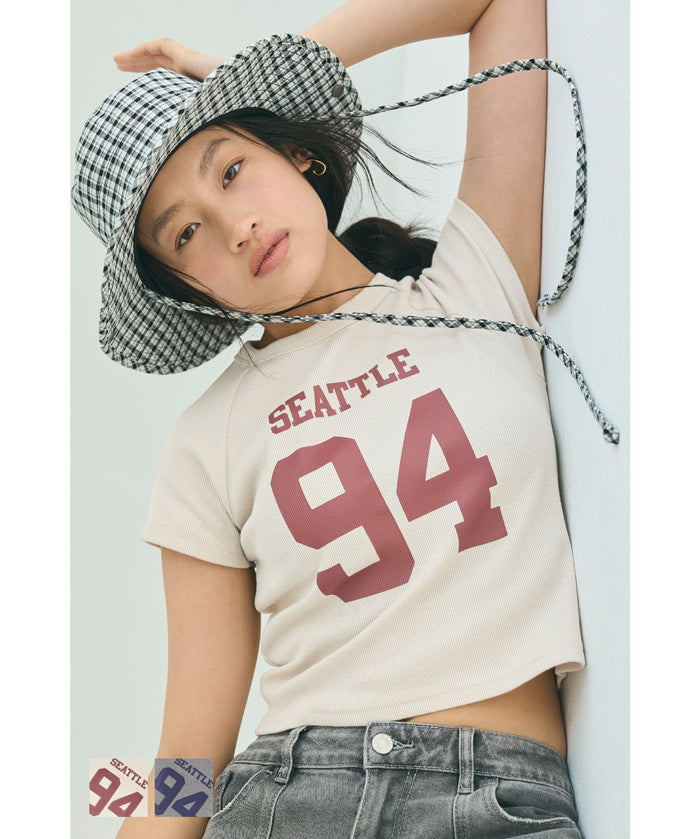 Number LOGO Threaded Cropped Slim Fit T-Shirt