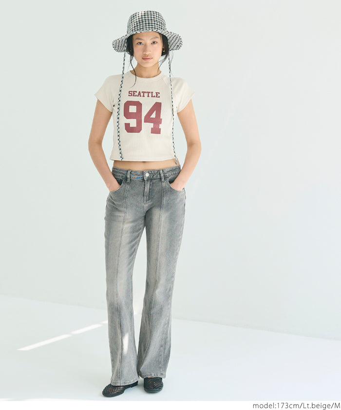 Number LOGO Threaded Cropped Slim Fit T-Shirt