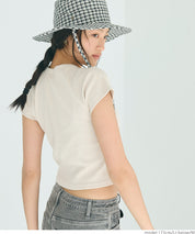 Number LOGO Threaded Cropped Slim Fit T-Shirt