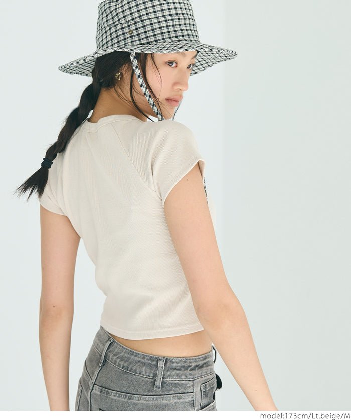 Number LOGO Threaded Cropped Slim Fit T-Shirt