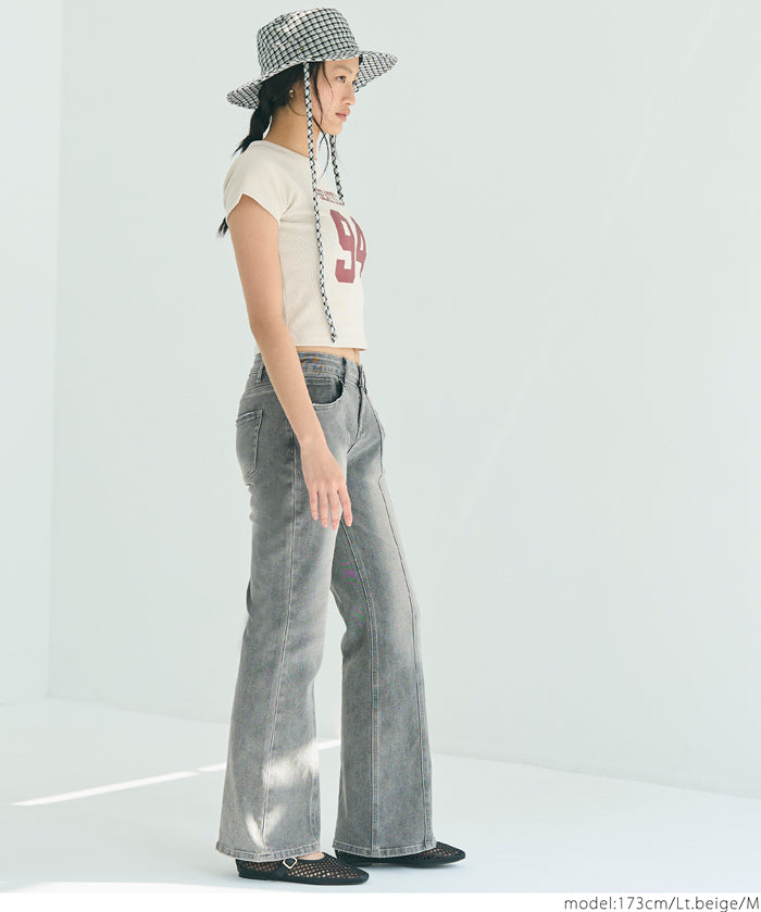 Number LOGO Threaded Cropped Slim Fit T-Shirt