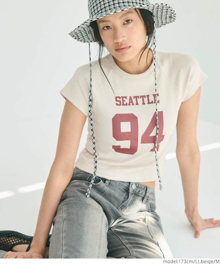 Number LOGO Threaded Cropped Slim Fit T-Shirt