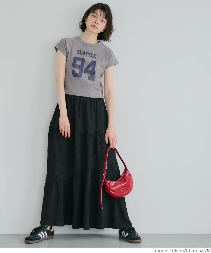 Number LOGO Threaded Cropped Slim Fit T-Shirt