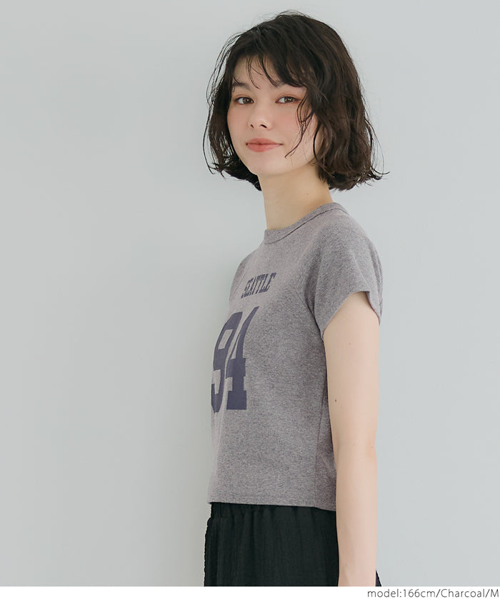 Number LOGO Threaded Cropped Slim Fit T-Shirt