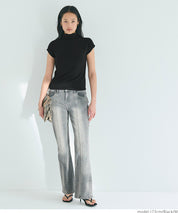 Mock Neck Slim Fit Knit French Sleeve Top