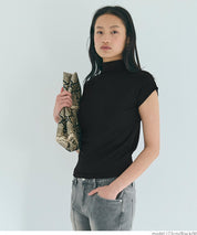 Mock Neck Slim Fit Knit French Sleeve Top