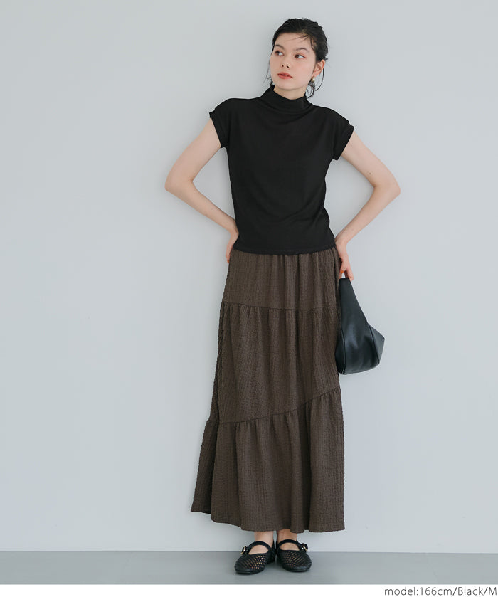 Mock Neck Slim Fit Knit French Sleeve Top