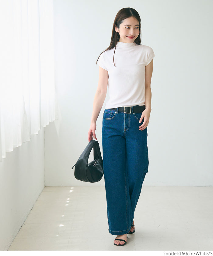 Mock Neck Slim Fit Knit French Sleeve Top