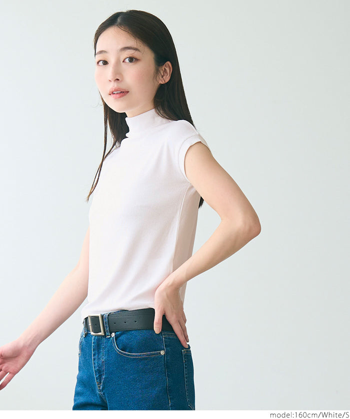 Mock Neck Slim Fit Knit French Sleeve Top