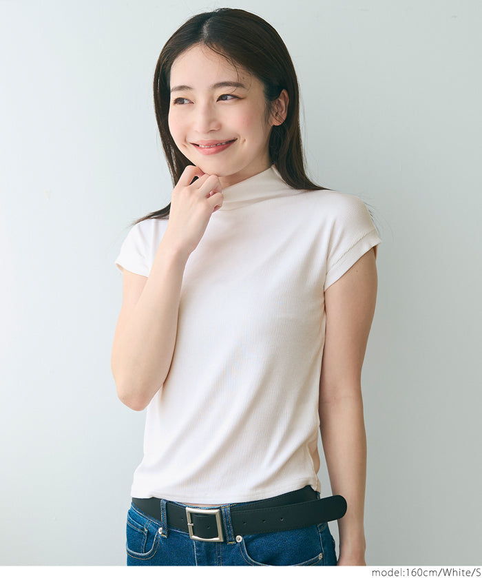 Mock Neck Slim Fit Knit French Sleeve Top