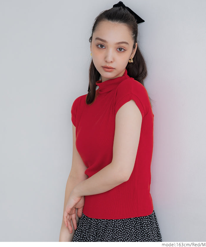 Mock Neck Slim Fit Knit French Sleeve Top