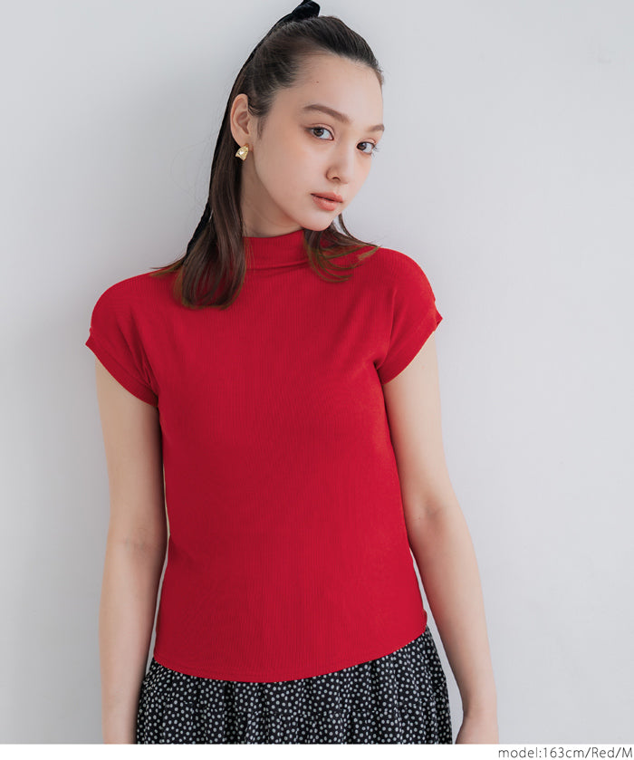 Mock Neck Slim Fit Knit French Sleeve Top