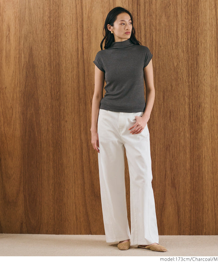 Mock Neck Slim Fit Knit French Sleeve Top