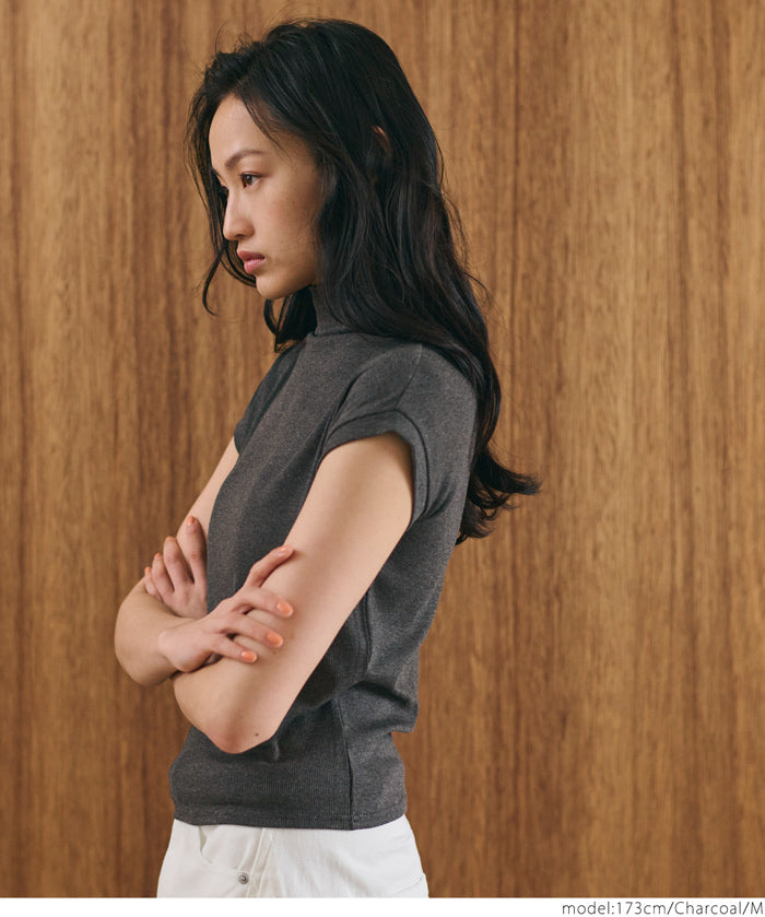 Mock Neck Slim Fit Knit French Sleeve Top