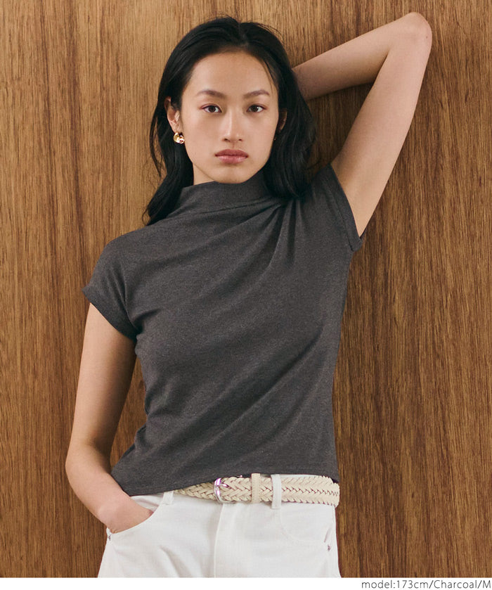 Mock Neck Slim Fit Knit French Sleeve Top