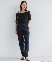 "Featured" One-shoulder ribbed solid color short-sleeved T-shirt