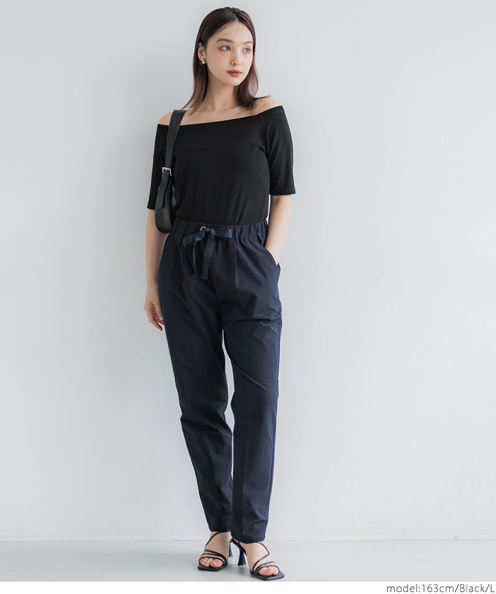 "Featured" One-shoulder ribbed solid color short-sleeved T-shirt