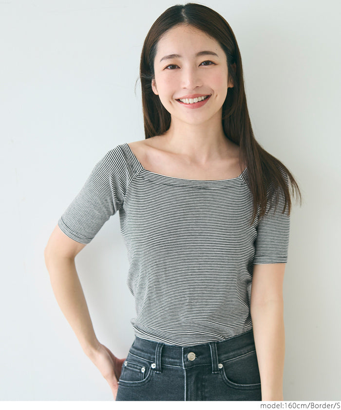 "Featured" One-shoulder ribbed solid color short-sleeved T-shirt