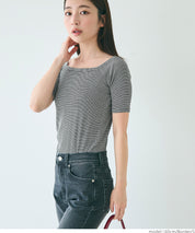 "Featured" One-shoulder ribbed solid color short-sleeved T-shirt