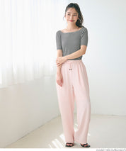 "Featured" One-shoulder ribbed solid color short-sleeved T-shirt