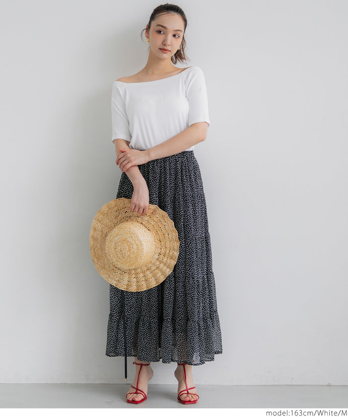 "Featured" One-shoulder ribbed solid color short-sleeved T-shirt