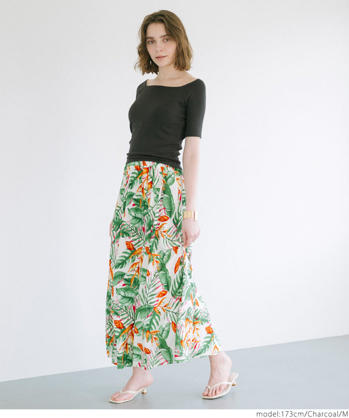 "Featured" One-shoulder ribbed solid color short-sleeved T-shirt