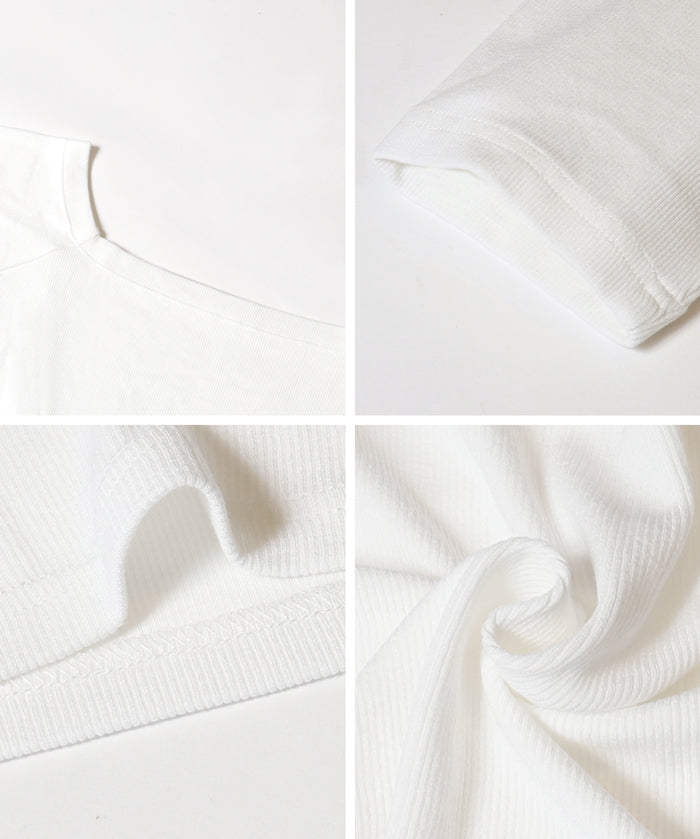 "Featured" One-shoulder ribbed solid color short-sleeved T-shirt