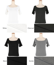 "Featured" One-shoulder ribbed solid color short-sleeved T-shirt