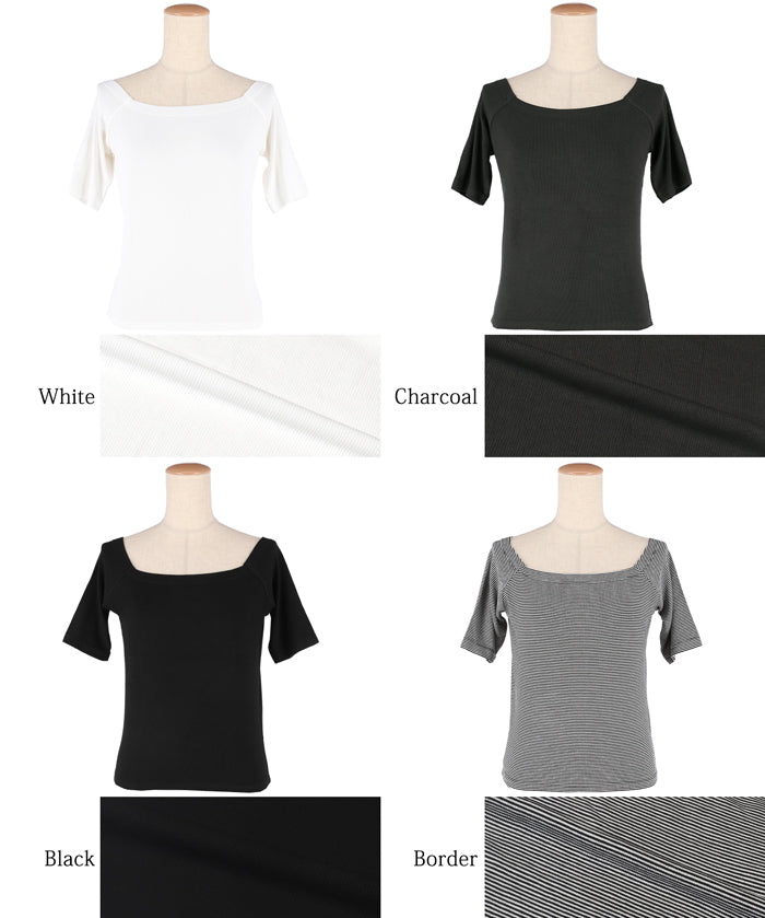 "Featured" One-shoulder ribbed solid color short-sleeved T-shirt