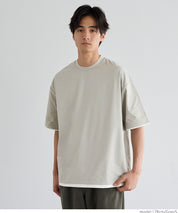 Men's Japanese style layered fake two-piece design round neck solid color T-shirt