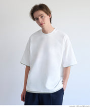 Men's Japanese style layered fake two-piece design round neck solid color T-shirt