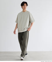 Men's Japanese style layered fake two-piece design round neck solid color T-shirt