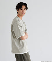 Men's Japanese style layered fake two-piece design round neck solid color T-shirt
