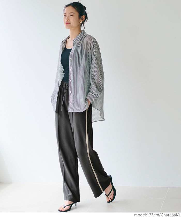 Sporty side-line straight-leg casual wide-leg pants