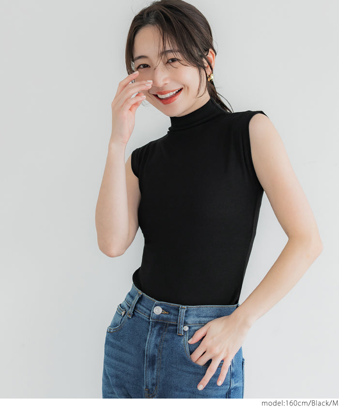 Temperament Half Turtleneck Sleeveless Knit Top