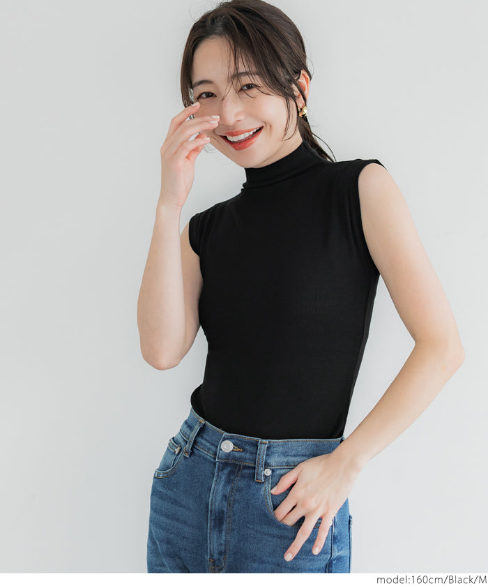 Temperament Half Turtleneck Sleeveless Knit Top
