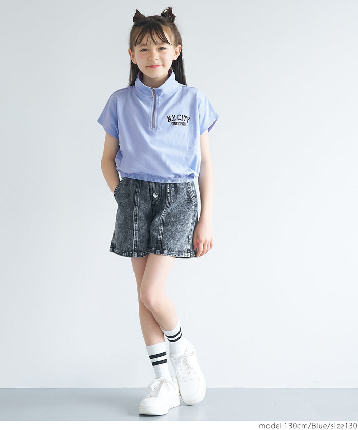 Kids Sportswear Zippered Short Sleeve Top